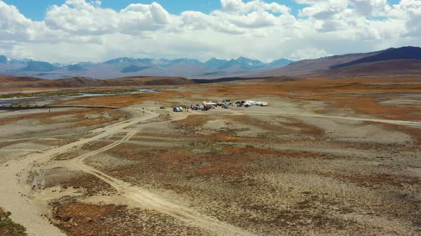 Aerial drone of the high-altitude alpine plain of Deosai National Park located between Skardu and As alt