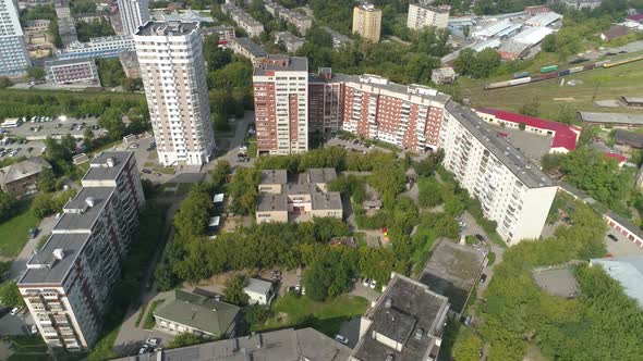 Aerial view of preschool building in big city 04 alt