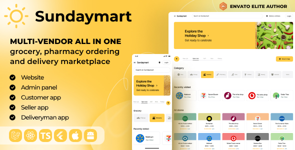 SundayMart - All-in-One Grocery Multivendor eCommerce (Web, Admin, User, Vendor, and Delivery)