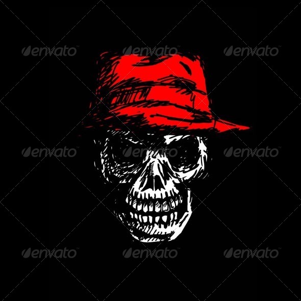 Grunge Skull Head with Hat - Miscellaneous Characters