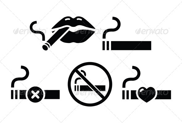 Sexy Lips with Cigarette and No Smoking Icons - Health/Medicine Conceptual