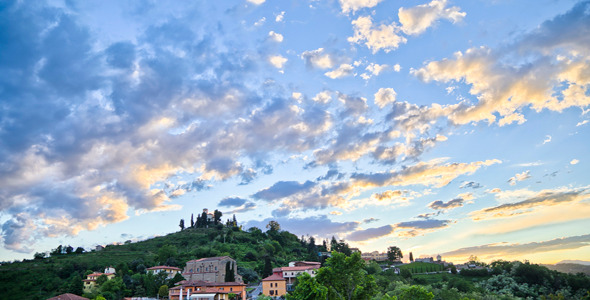Italian Sunset Over Hill and Church Timelapse HDR