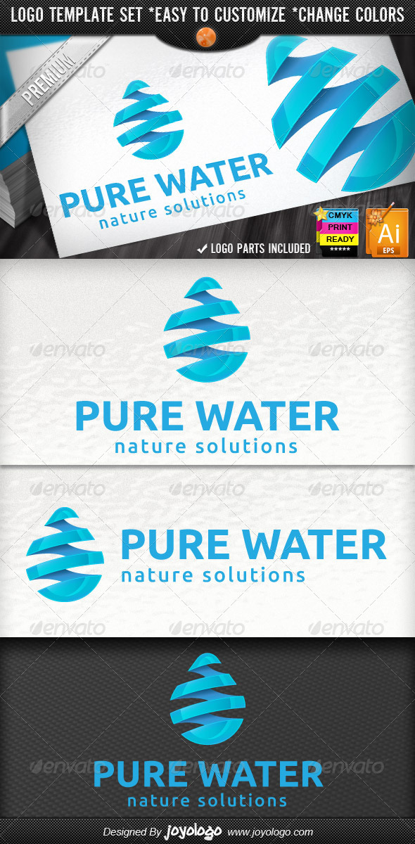 3D Drop Swirl Warp Pure Water Logo Template - Nature Logo Templates