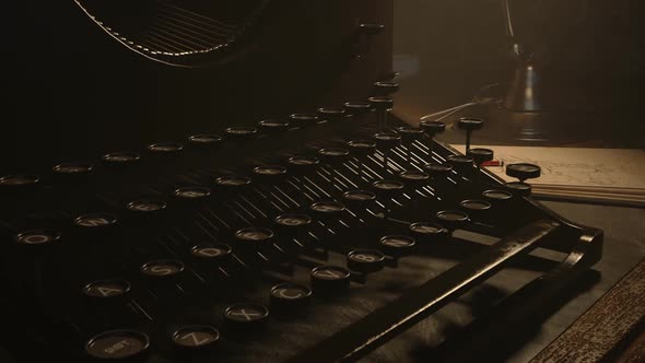 The vintage typewriter. Machine was used to create documents letters and books. alt