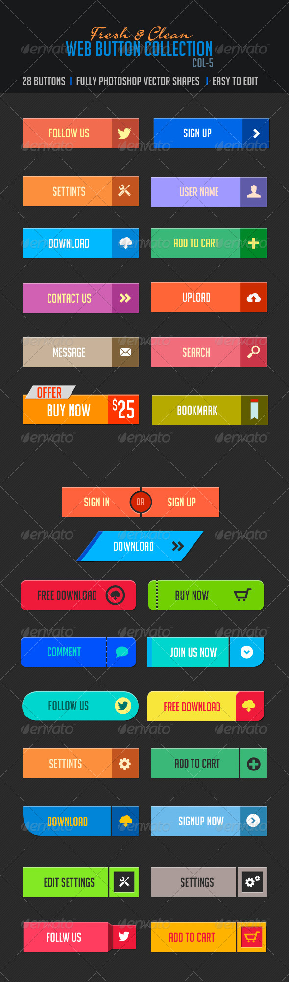 Web Buttons Col-5 Fresh & Clean - Buttons Web Elements