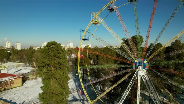 Old Empty Ferris Wheel in Winter City Park