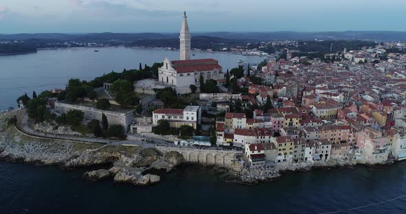 Aerial view of Rovinj town at sunset, Istria, Croatia. alt
