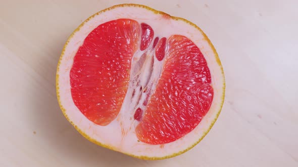 Sliced Ripe Grapefruit Rotation Closeup