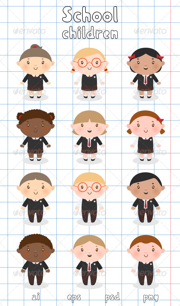 Multi-Ethnic School Children - People Characters
