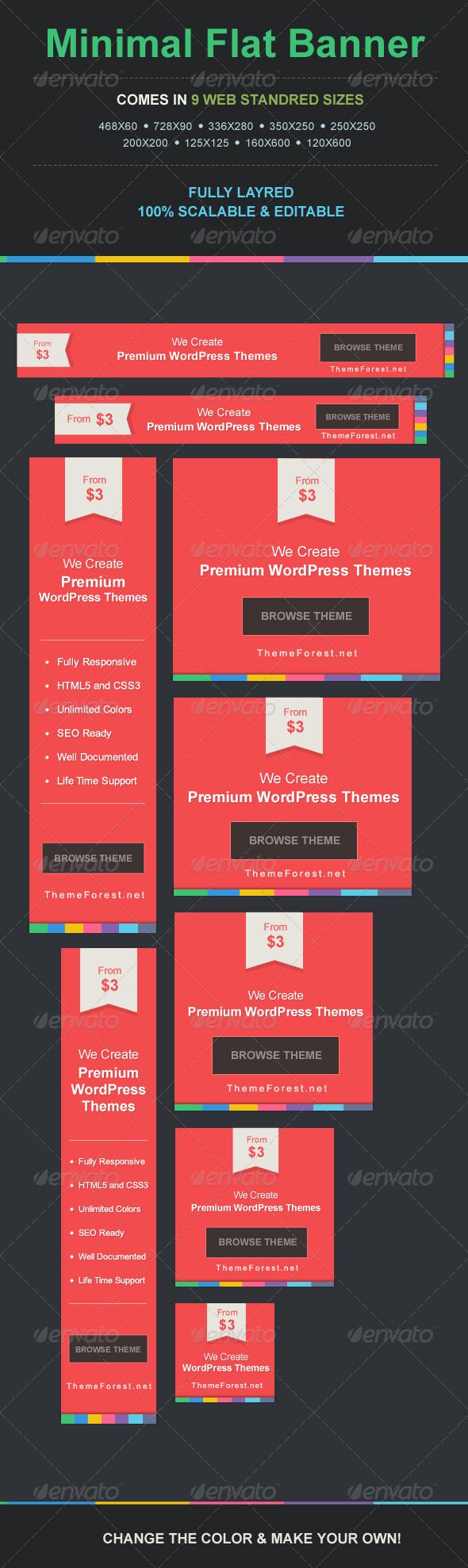 9 Minimal Flat Banners - Banners & Ads Web Elements