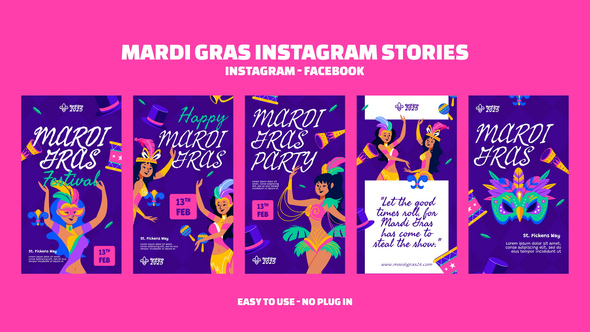 Mardi Gras Instagram Stories Openers template preview