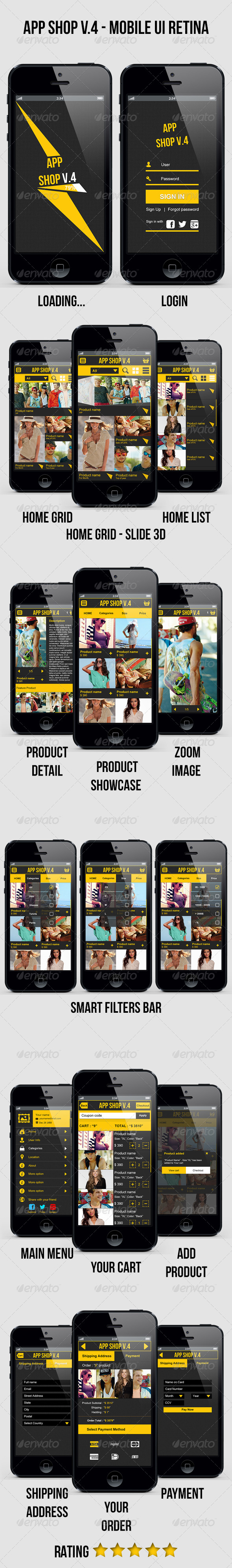 App Shop V.4 - Mobile E Commerce UI Retina - User Interfaces Web Elements