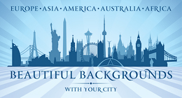 Blue backgrounds with cities silhouettes