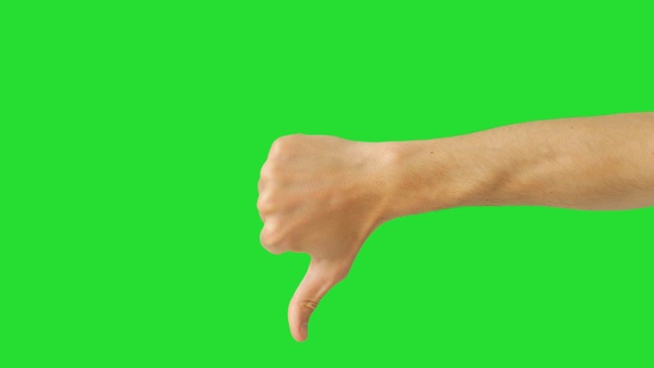 Isolated Man Hand Showing Thumbs Down, No-like, Dislike or Negative Sign Symbol. Green Screen alt