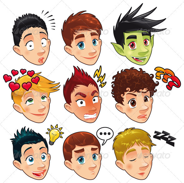 Various expressions of boys. - People Characters
