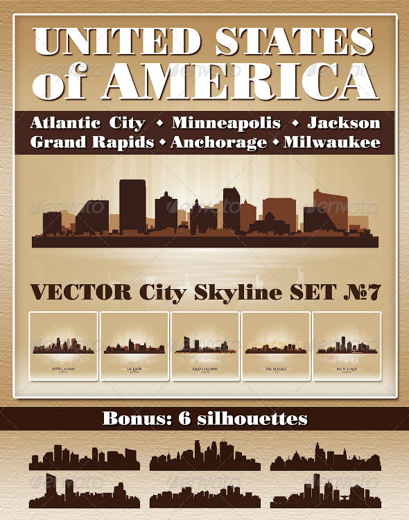 Vector City Skyline USA Set Number 7 - Buildings Objects