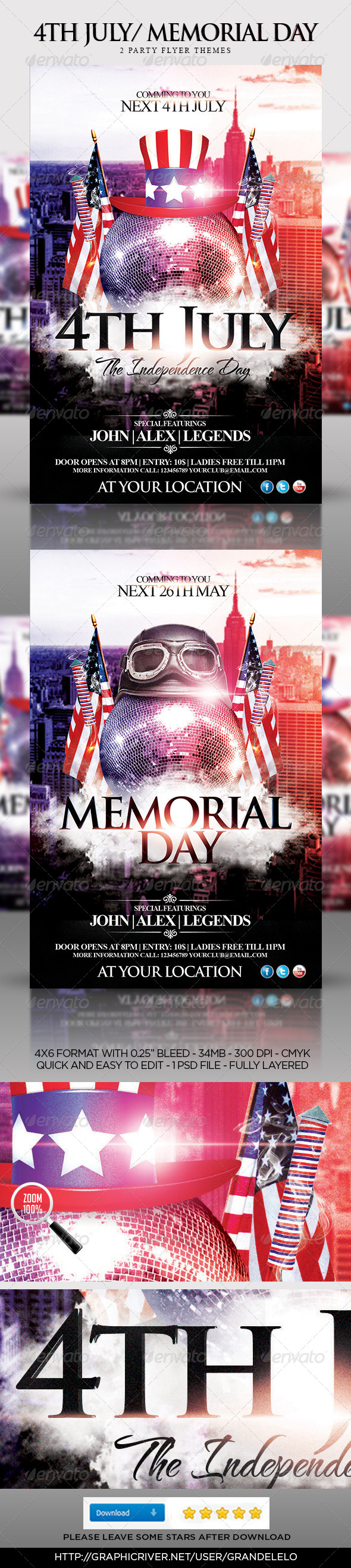 4th July/ Memorial Day Party Flyer Template - Holidays Events