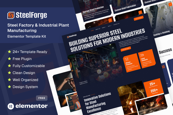 SteelForge - Steel Factory & Industrial Plant Manufacturing Elementor Template Kit