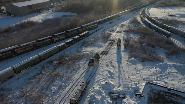 Freight Trains on the Railway in Winter