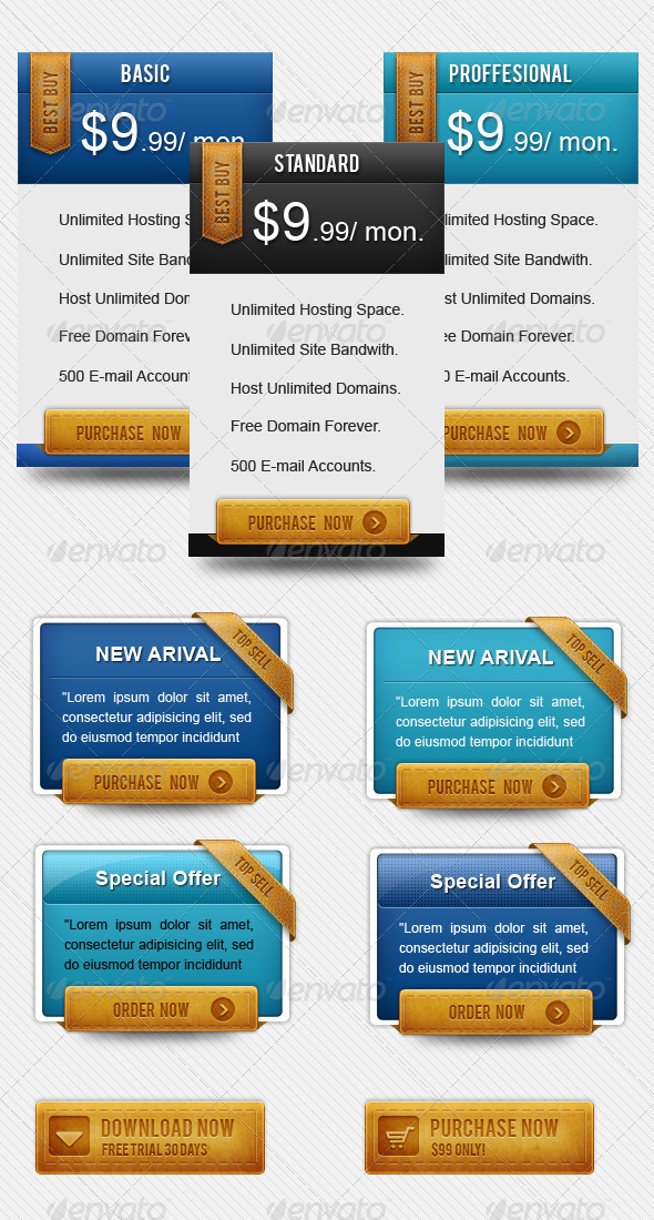 Modern Pricing Box - Tables Web Elements