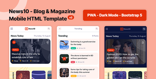 News10 - Blog & Magazine Mobile HTML Template