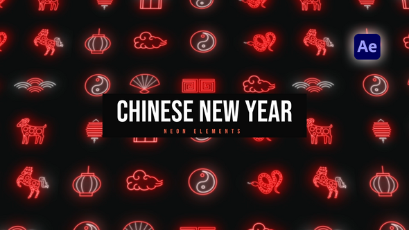 Chinese New Year Neon Icons Elements template preview