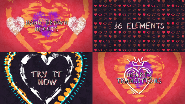 Doodle Hand Drawn Hearts Collection Elements template preview