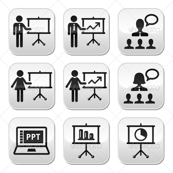 Business Presentation, Lecture, Speech Vector Icon - People Characters