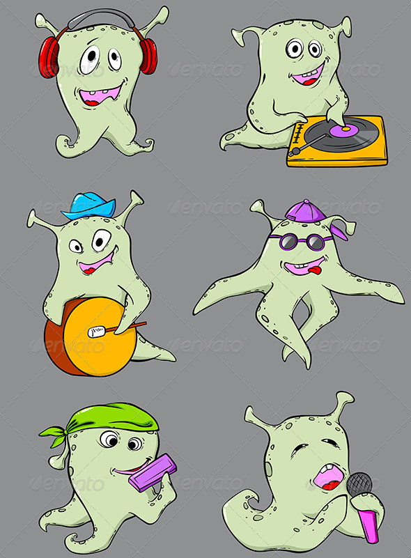 Cartoon Aliens Musicians - Monsters Characters