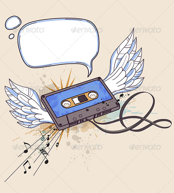 Audio Cassette and Wings - Backgrounds Decorative