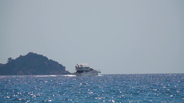 People Swim on a Yacht. Slow Motion alt