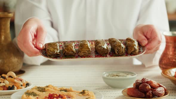 Dolma Closeup Meat in Grapes Leaves Middle Eastern National Traditional Food alt