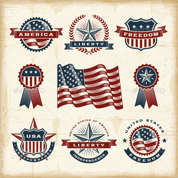 Vintage American Labels Set - Decorative Symbols Decorative