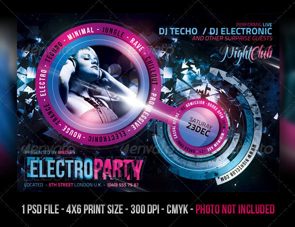 Electro Night Club Party Flyer - Clubs & Parties Events
