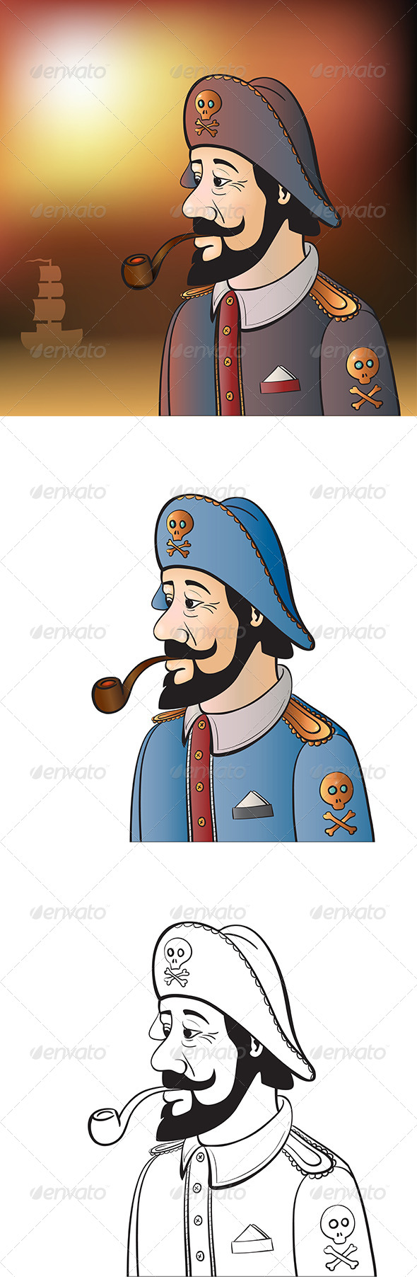 Pirate Captain with Beard and Pipe - People Characters