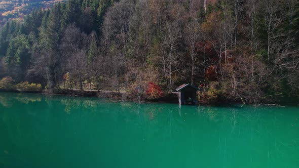 Drone Flight Over Klammsee Reservoir In Autumn alt
