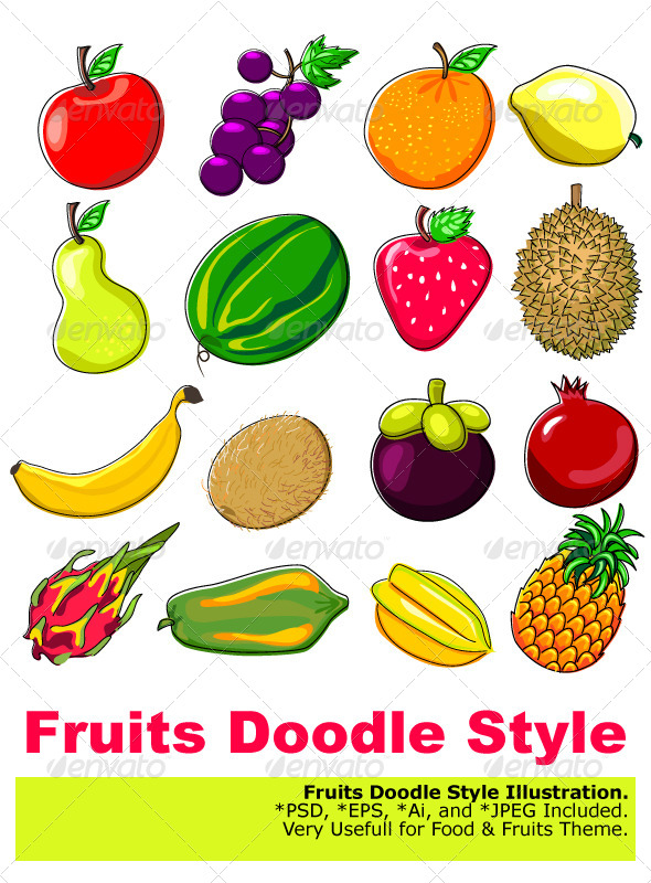 Fresh Fruits Doodle Style - Food Objects