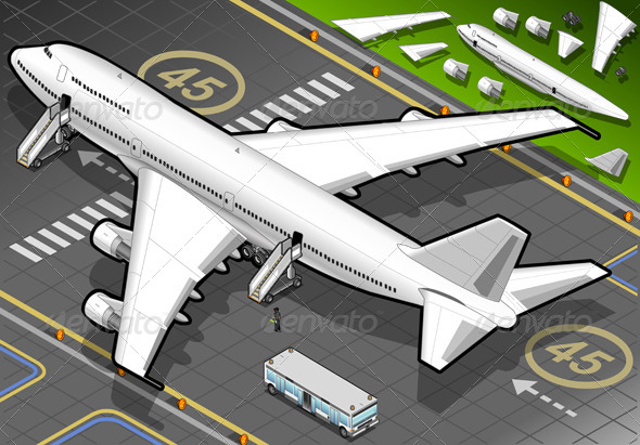 Isometric White Airplane in Rear View - Conceptual Vectors