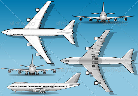 White Plane in Five Positions - Objects Vectors