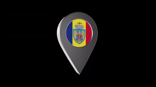 3d Animation Map Navigation Pointer With Flag Of Bucharest (Romania) With Alpha Channel - 2K alt