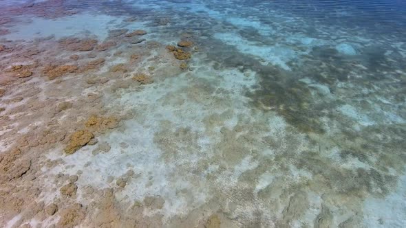 White Sandy Coral Reef in the Clear Turquoise Light Blue Sea of the Tropical Coastline alt