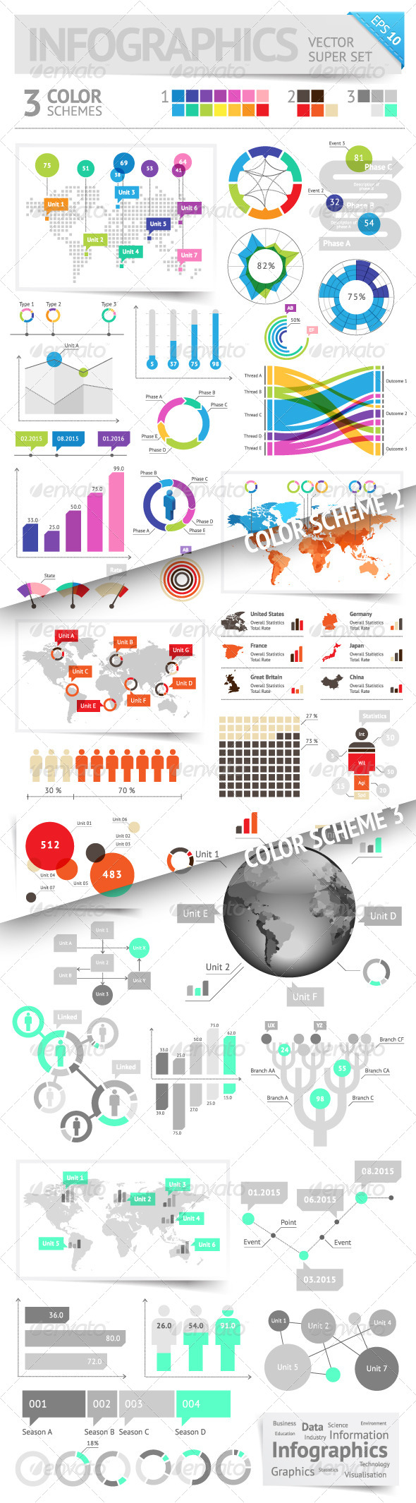 Infographic Design Elements: 3 Color Schemes by ildogesto | GraphicRiver