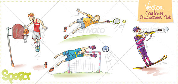 Vector Cartoon Sports Characters Set - Sports/Activity Conceptual