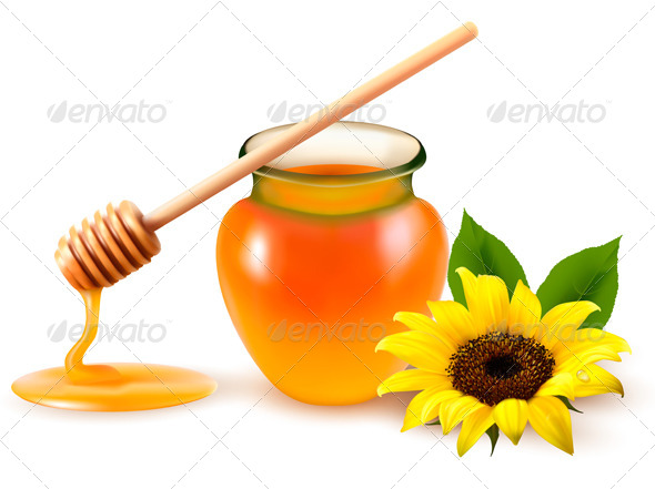 Jar of Honey and a Dipstick with Yellow Flower - Food Objects