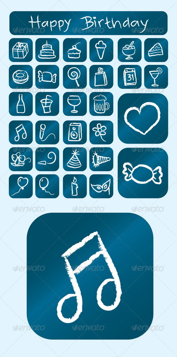 Birthday Icons - Chalk Drawing Style - Birthdays Seasons/Holidays