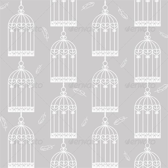Gray Seamless Background with Birdcages - Man-made Objects Objects