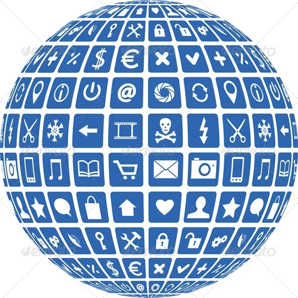 Ball with Mobile Phone and Business Icons - Communications Technology