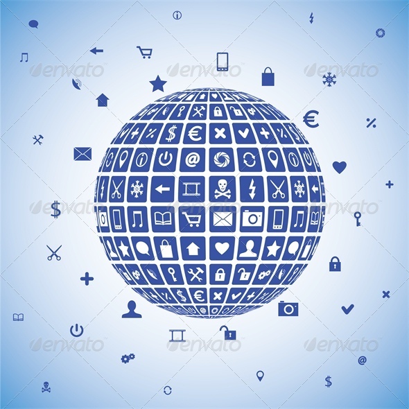 Ball with Mobile Phone and Business Icons - Communications Technology