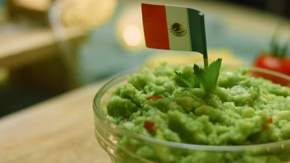 Guacamole Salad with Nachos and Mexican Flag alt