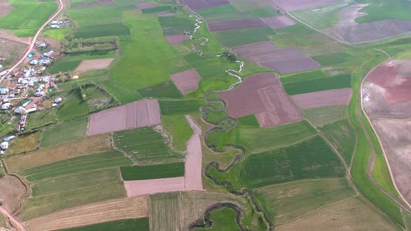 Meander Stream Between The Fields in Wide Valley alt
